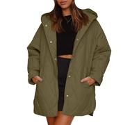EFOFEI Señora Ligero Cálido Invierno Abrigos Diamante Acolchado Chaqueta Retro Sólido Color Chaquetas Verde Militar XL