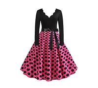 EFOFEI Vestido de cóctel retro de regreso a casa para mujer, con cuello en V, vintage Rockabilly de los años 50 y 60, Audrey Hepburn, vestido midi rosa L