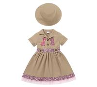 EFOGEP Disfraz de safari de la selva para bebés: Wild One para fiesta de cumpleaños, traje de jirafa, manga corta, vestido de tul con volantes + sombrero, 2 piezas, explorador, aventura, zoológico