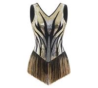 EFOGEP Salsa Latina Dance Vestido para Mujer Lentejuelas Flecos Flapper Bodysuit Vintage Cóctel Jazz Acróbata Leotardo Disfraz de los años 20, dorado, L
