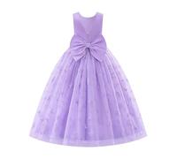 EFOGEP Vestido de Niñas de las Flores para Boda Elegante Espalda en V con Lazo Satén Tul Vestidos Largos de Princesa Niñas Dama de Honor Cumpleaños Concurso Primera Comunión Fiesta Vestidos de Gala