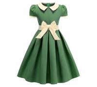 EFOGEP Vestidos de los años 50 para niñas de manga corta vintage cuello de muñeca años 50 vestido de fiesta té Audrey Boda Formal Noche Cóctel Twirling Skater Vestidos, verde, 9-10 años