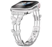 Efolen Compatible con Apple Watch 38/40/41/42/44/45/46/49mm Correa para Muje Ajustable de Correa de diamante mariposa para iWatch 9/8/7/6/5/4/3/2/1/SE/Ultra Plata