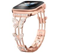 Efolen Compatible con Apple Watch 38/40/41/42/44/45/46/49mm Correa para Muje Ajustable de Correa de diamante mariposa para iWatch 9/8/7/6/5/4/3/2/1/SE/Ultra Oro rosa