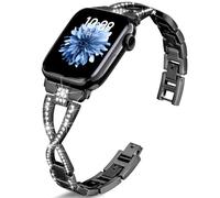 Efolen Diamantes Correa Mujer Compatible con iWatch Apple Watch Series10 9 8 7 6 5 4 3 2 1SE Ultra, Bling Correa Metal Accesorios Pulsera 38 40 41 42 44 45 46 49mm Regalo Black-S