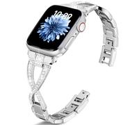 Efolen Diamantes Correa Mujer Compatible con iWatch Apple Watch Series10 9 8 7 6 5 4 3 2 1SE Ultra, Bling Correa Metal Accesorios Pulsera 38 40 41 42mm Regalo Silver