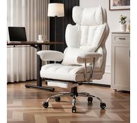 Efomao Silla de Oficina de Escritorio,Silla de Ordenador de Cuero de la PU con Respaldo Alto Grande,Silla giratoria ejecutiva con reposapiernas y Soporte Lumbar,Silla de Oficina Blanca