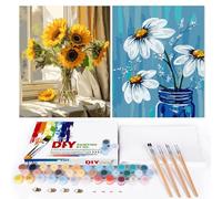 EFOTIML Paint by Numbers Kit para adultos principiantes y niños Edades 8-12, 16x20 Canva para kits de pintura para adultos (sin marco) - girasol y flor blanca (2PCS)