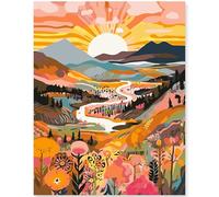 EFOTIML Paint by Numbers Kit para adultos principiantes y niños Edades 8-12, 1pcs 16x20 Canva para kits de pintura para adultos en caja colorida (sin marco) - Sunrise Mountains Rivers