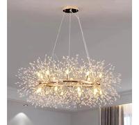 EFPD Lámpara de araña moderna de cristal dorado con diseño de diente de león, lámpara de araña grande de cristal de 100 cm, 20 luces, adecuada para comedores, salones, villas, cocinas y salones.