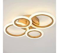 EFPD Lámpara de techo LED con mando a distancia, Lámpara de techo dorada de 4 anillos, Lámpara de techo moderna para dormitorio cocina sala de estar, regulable 3 colores de luz 3000-6000K