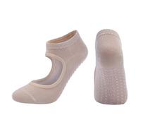 EFRJUWI 3 pares de calcetines yoga for mujer con agarre, antideslizantes, transpirables, sin espalda, hasta el tobillo, for ballet, baile, deportes, pilates, fitness y gimnasio(Beige)