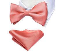 EFRJUWI Pajarita de seda color salmón rosa for hombre, juego de gemelos y pañuelo de bolsillo, con nudo de mariposa preatado, for bodas y negocios.(Color10)