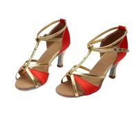 EFRJUWI Zapatos De Baile Latino A La Moda For Mujer Y Niña, Salón Tango Salsa For, Sandalias Tacón Alto Fondo Suave 5/7(809 Red 5cm,34)