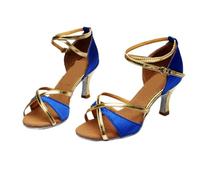 EFRJUWI Zapatos De Baile Latino A La Moda For Mujer Y Niña, Salón Tango Salsa For, Sandalias Tacón Alto Fondo Suave 5/7(805 Blue Satin 7cm,35)