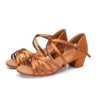 EFRJUWI Zapatos De Baile Latino For Niñas, Salón For Bailar Salsa, Tacones Bajos, Sandalias Tango(Beige,27)