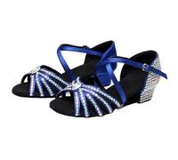EFRJUWI Zapatos Latinos con Diamantes de Agua for Mujer, Tacones Artificiales satén 3,5 CM, Zapatos Baile salón Modernos vals Jazz Verano(Blue,37)