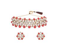Efulgenz Gargantilla de joyería india antigua Kundan Crystal Gargantilla collar pendientes colgantes Bollywood conjunto de joyería para mujer, Cobre, no conocido
