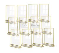 efuturetime 12PCS Expositor Metacrilato A4 de Acrílico, Soporte para Letreros Vertical, Soporte de Menú, Portafotos Dorado Doble Cara para Menú, Foto, Boda, Publicidad, Recepción