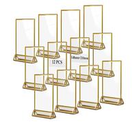 efuturetime 12PCS Expositor Metacrilato A6 de Acrílico, Soporte para Letreros Vertical, Soporte de Menú, Portafotos Dorado Doble Cara para Menú, Foto, Boda, Publicidad, Recepción