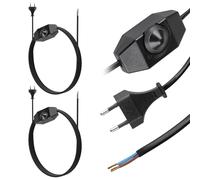 EFUTURETIME 2 Pcs Regulador Dimmer LED 220-240V/100W Max con 5M Cable, Interruptor Regulador Intensidad Rotativo de Luz e Enchufe Plano Euro Tipo C para LED Regulable, 2 X 0.5 mm², Negro