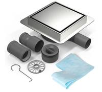 EFUTURETIME 20 X 20 cm Canaleta de Ducha Cuadrada Inoxidable, Desagüe de Suelo con Tubo de Conexión DN40/DN50, Sifón de 360° Antioσμosis y Filtro, Drenaje Rápido para Duchas Walk-in