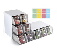 efuturetime 3 Piezas Caja de Té de Plástico, Caja Infusiones con 9 Cajones Apilable 22,6x16,5x7,7cm Organizador de Té para Té, Café, Especias, Encimeras de Cocina, Armarios, Despensa