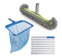 EFUTURETIME 3 Piezas Set de Limpieza para Piscinas, 43cm Cepillo Limpieza Piscina Redondo con 2,7m Mango Telescópico Aluminio, Recogehojas Piscina para SPA, Piscinas de Vinilo, Baños