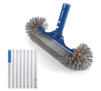 EFUTURETIME 32cm Cepillo Limpieza Piscina Redondo con 2,7m Mango Telescópico, Cabezal de Cepillo para Piscina de PE Robustas Rápida de Paredes para Paredes de Piscinas de Vinilo, Baños