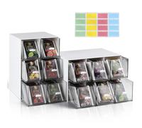 efuturetime 4 Piezas Caja de Té de Plástico, Caja Infusiones con 12 Cajones Apilable 22,6x16,5x7,7cm Organizador de Té para Té, Café, Especias, Encimeras de Cocina, Armarios, Despensa
