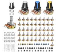 EFUTURETIME 50 x Potenciómetros B1K 5K 10K 20K 50K 100K 250K 500K 1M Ohm, Potenciómetro Rotatorio Lineal 3 Terminales con Perillas de Plástico (Blanco/Amarillo/Azul)