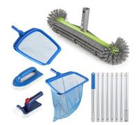 EFUTURETIME 6 Piezas Set de Limpieza para Piscinas, 43cm Cepillo Limpieza Piscina Redondo con 2,7m Mango Telescópico, Recogehojas Piscina, Recoge Hojas para Superficie Piscina para SPA, Baños