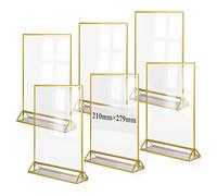 EFUTURETIME 6PCS Expositor Metacrilato A4 de Acrílico, Soporte para Letreros Vertical, Soporte de Menú, Portafotos Dorado Doble Cara para Menú, Foto, Boda, Publicidad, Recepción