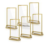 efuturetime 6PCS Expositor Metacrilato A6 de Acrílico, Soporte para Letreros Vertical, Soporte de Menú, Portafotos Dorado Doble Cara para Menú, Foto, Boda, Publicidad, Recepción