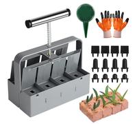 efuturetime Bloqueador de Tierra Manual, para 8 Bloques de Tierra de 4,5x5cm, Empacador de Semillas con Sembradora y Guantes, Tapón de Plástico Reemplazable, para Plantar Trasplantar, Gris