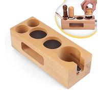 EFUTURETIME Coffee Tamper Station 51-54mm Ajustable, Soporte de Espresso Tamperstation de Madera Antideslizante, 5 Agujeros para Portafiltro y para Guardar Utensilios de Café