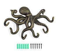 efuturetime Colgador Pared de Pulpo, Gancho de Pared de Hierro con Tornillos, Rústico Percheros de Pared para Colgar Ropa Llaves Sombreros Bolsos, Oro-Negro