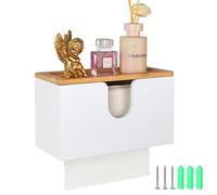 EFUTURETIME Dispensador de Toallas de Papel de Bambú, 27.5x16x13cm, Dispensador Papel Secamanos Pared, Dispensador de Toallas de Mano con Tapa Magnética para Plegado V/C/Z, Cocina, Baño, Blanco
