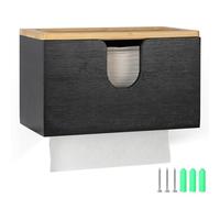 EFUTURETIME Dispensador de Toallas de Papel de Bambú, 27.5x16x13cm, Dispensador Papel Secamanos Pared, Dispensador de Toallas de Mano con Tapa Magnética para Plegado V/C/Z, Cocina, Baño, Negro