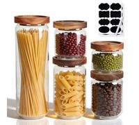 efuturetime Juego de 5 Tarros de Cristal con Tapa Hermética 1700ml/1000ml/750ml/500ml/350ml, Botes Cocina Almacenaje Cristal Apilables Frascos de Vidrio con Tapa Madera para Cereales Alubias Té