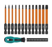 EFUTURETIME Juego de Destornilladores Torx 75mm, T5 T6 T7 T8 T9 T10 T15 T20 T25 T27 T30 T35 T40, 13pcs Destornilladores Torx Largos Magnético con Atornillador Manual, Acero S2