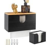 EFUTURETIME Juego Dispensador de Toallas de Papel de Bambú con Tapa Magnética - Caja De Pañuelos Pequeña, 27,5 × 16 × 13 cm - 12.5 × 7.5 × 8.5 cm para Toallas de Papel H2, Pañuelos, Negro