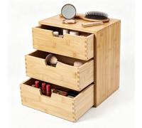 EFUTURETIME Organizador Escritorio Madera, 28,5 x 20 x 28,5 cm, Cajonera de Bambú con 3 Cajones, Caja de Almacenamiento para Guardar Bolsitas de Té, Cápsulas de Café, Bolígrafos y Cosméticos