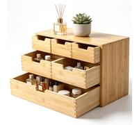 EFUTURETIME Organizador Escritorio Madera, 42 x 20 x 28,5 cm, Cajonera de Bambú con 6 Cajones, Caja de Almacenamiento para Guardar Bolsitas de Té, Cápsulas de Café, Bolígrafos y Cosméticos