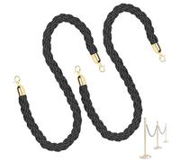 EFUTURETIME Pack de 2 Cordones de Barrera 1,5 m Ø 30 mm, Cuerda de Estanquión Trenzada con Ganchos Dorados, Cuerda de Guía para Control de Multitudes, Hoteles y Exposiciones (Negro)