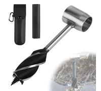 EFUTURETIME Taladro Manual Bushcraft, φ25x230mm, Taladro de Madera de Acero con Bolsa de Cuero Negro, Bushcraft Set para Trabajos en Madera, Supervivencia al Aire Libre