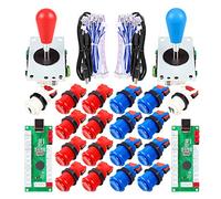 EG STARTS 2 Piezas de Arcade Joystick para Bricolaje codificador USB + 2X Ellipse Oval Joystick Handle 18x Botones Estilo Americano Arcade para PC, MAME, Raspberry Pi, Sistema Windows (Rojo & Azul)