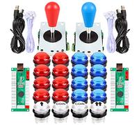 EG STARTS 2 Piezas de Arcade LED para Jugadores DIY Codificador USB 2X Elipse Óvalo Joystick de Estilo 20x Botones de Arcade LED para PC Sistema de Windows Raspberry Pi MAME (Rojo & Azul)