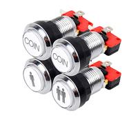 EG STARTS Arcade botones de cromo plateado 5V / 12V LED de un botón luminoso 1P / 2P jugador inicial botones/Coin 2x Botones de MAME/JAMMA/juegos de lucha/video juegos arcade de piezas del kit