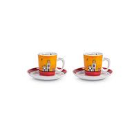 Egan Juego de 2 Tazas de café con platillos Colección Le Casette. Objeto Fabricado en Porcelana de Color Rojo y Blanco y Multicolor. La Referencia es PLC02/1S